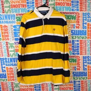 Chaps Ralph Lauren Rugby Shirt Yellow Navy Striped Polo Mens Size L